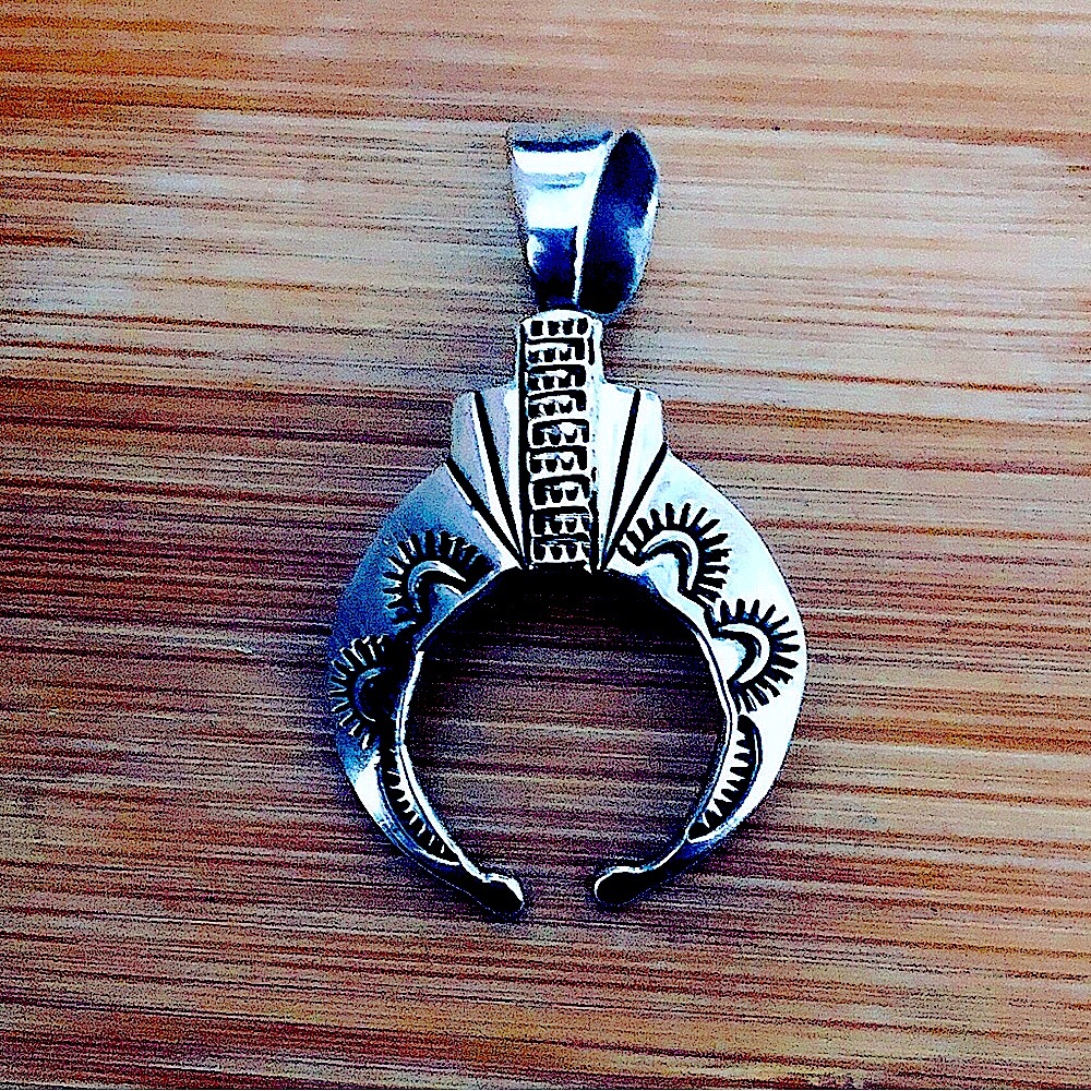 $228  Signed Navajo 14K Gold & Sterling Estate Naja  Marked RT 14K STERLING